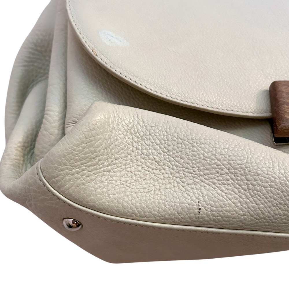 Akris Pebbled Leather Top Handle Shoulder Crossbody Bag‎ Ivory Wood Clasp - Picture 7 of 16